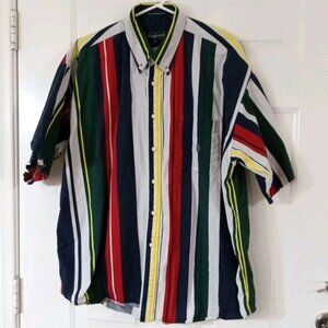 Vintage Siegfried Shirt Striped Men's XL 100% Cotton Short Sleeve Button Up